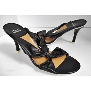 Stuart Weitzman 9.5 M‎ Black Leather Black Strappy Slides